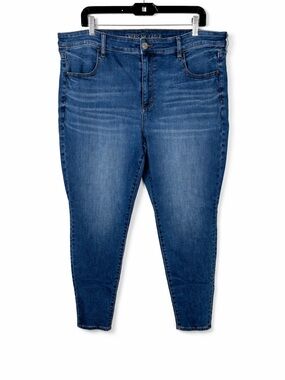 American Eagle Medium Wash Stretch Skinny Jeans Blue Denim High Rise Plus Size